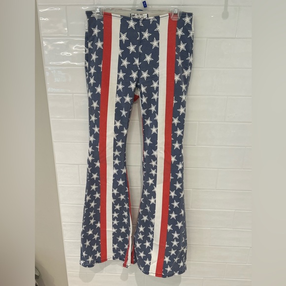 Free People Penny Pull-on Stars & Stripes Flare Jeans - Picture 4 of 9
